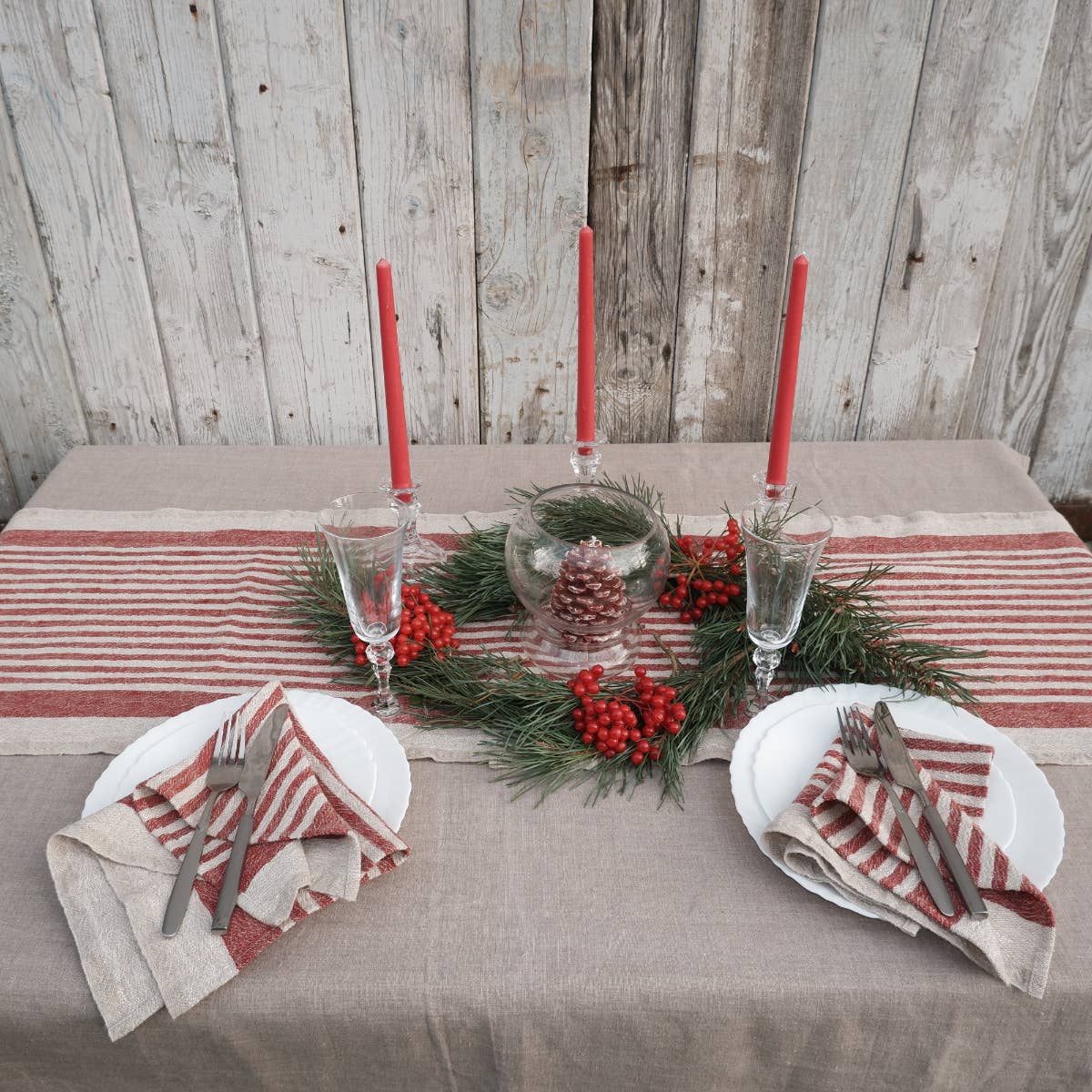 NorraVilla – Guardanapo e pano de jantar por atacado – Natur Vinho Tinto Guardanapos de Linho às Riscas Placemat Provance2