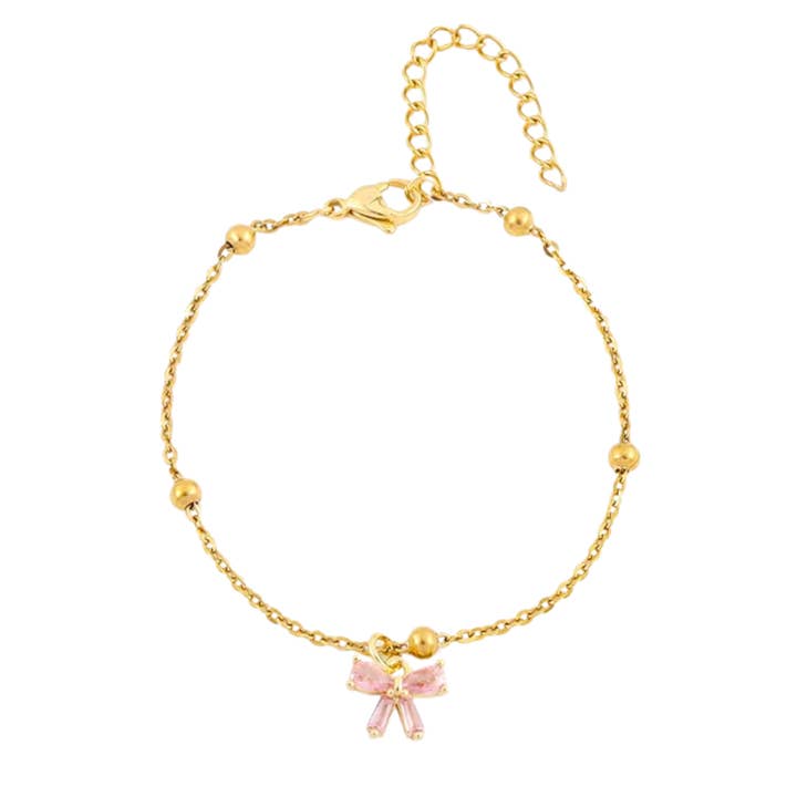 Bracelet sparkling bow pink for wholesale by Rosies