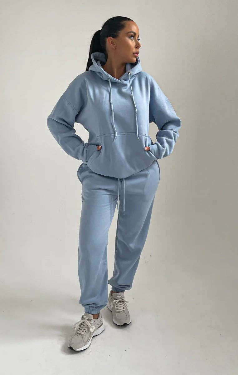 Femme Luxe - Wholesale Hoodie - Women's - Sky Blue Oversized Front Pocket Long Sleeve Drawstring Fleece Hoodie - Alexia1