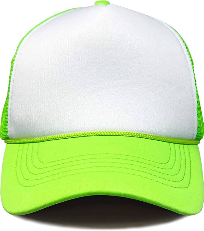 Funky Junque - Vente Casquette de camionneur – unisexe - Casquette de camionneur en mousse (blanc/vert fluo)1