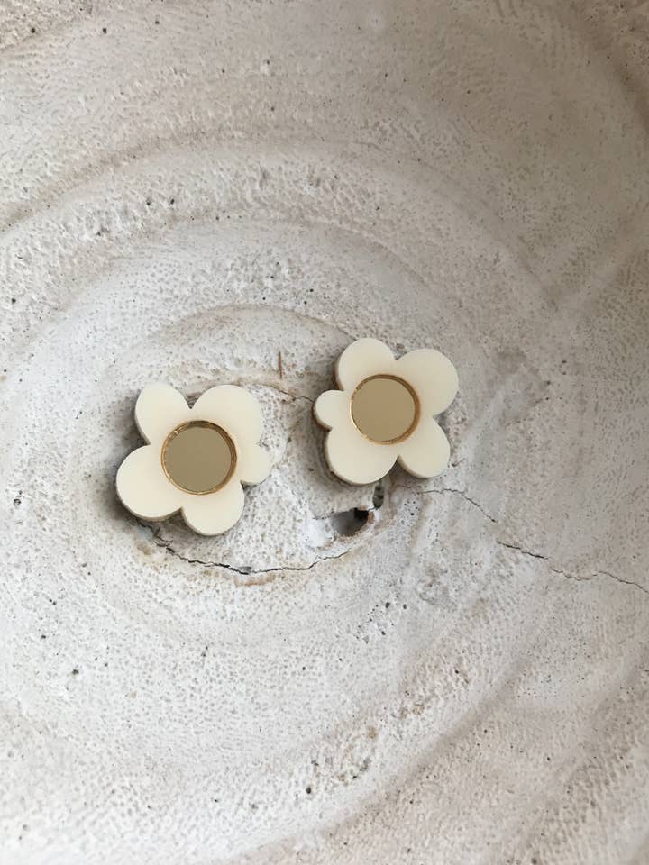 Flower Studs | Cream + Gold Mirror | WHOLESALE for wholesale by Foxie Collective