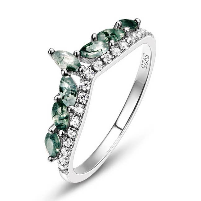 Anillo abierto de plata de ley S925 con piedra de musgo verde natural para venta al por mayor de Gioiellin - S925 Silver Jewelry