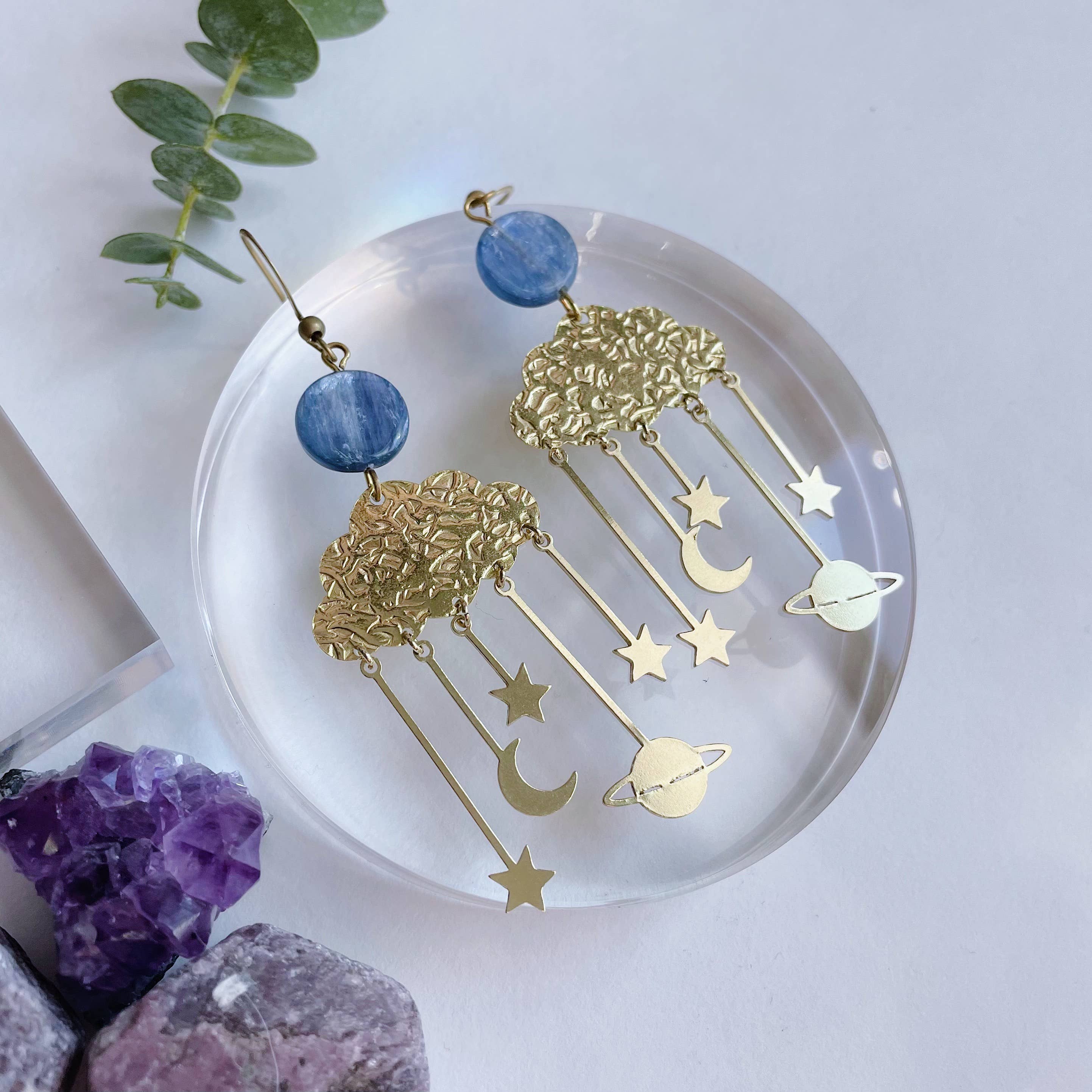 GeoMetricGem - Wholesale Dangle Earrings - Lindsay Earrings ~ Brass & Blue Kyanite1