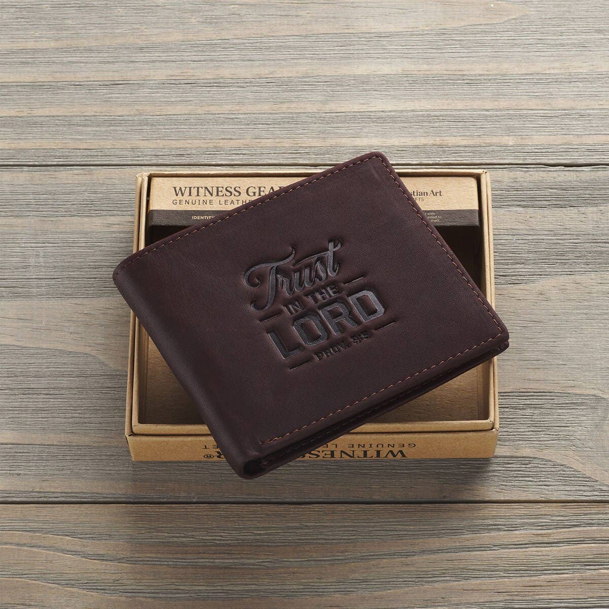 Christian Art Gifts - Wholesale Wallet - Men's - Wallet Leather Brown Trust in the Lord Prov. 3:52