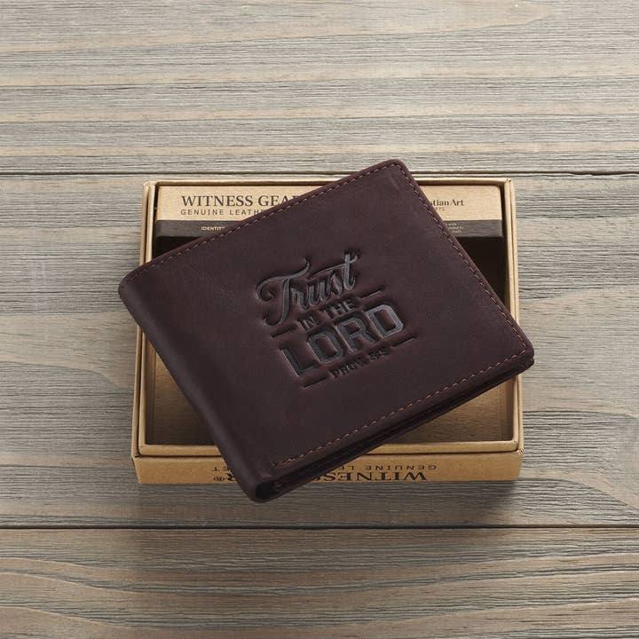 Christian Art Gifts - Wholesale Wallet - Men's - Wallet Leather Brown Trust in the Lord Prov. 3:52