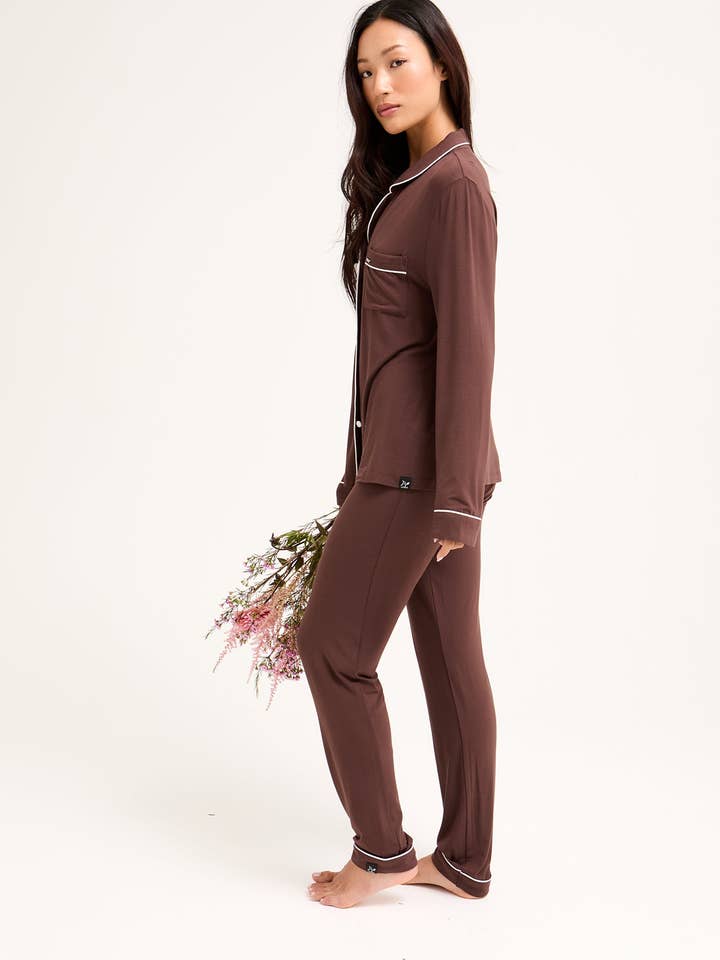 Bamboo Long Pyjama Set in Chocolate for wholesale on Faire3