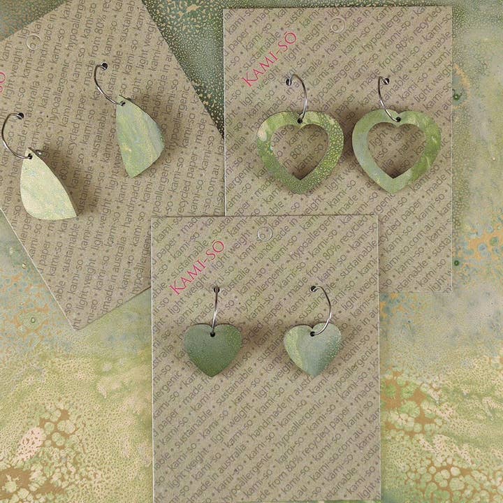 Mini Recycled Paper Earrings - Green Gold Crackle for wholesale by Kami-so