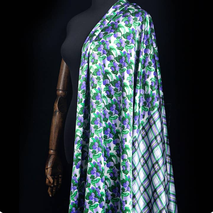 SueSilkHK – wholesale Fabric – Designer Silk Fabric with Tiny Floral Plaid Print - Premium Silk Crepe de Chine - 100% Mulberry Silk - Dress Shirt Fabric1