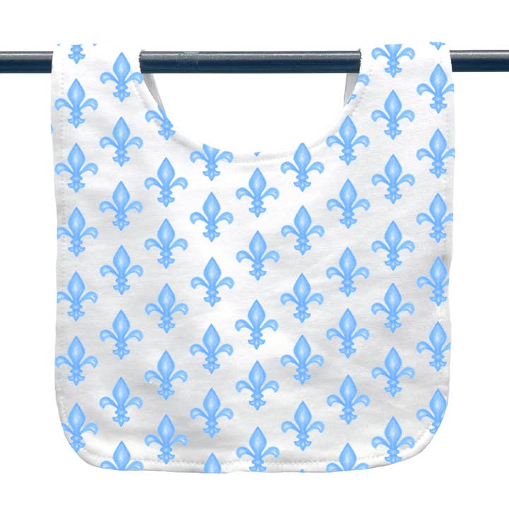 Blue Fleur De Lis Baby Bib Baby Shower Gift New Baby Arrival for wholesale by Home Malone