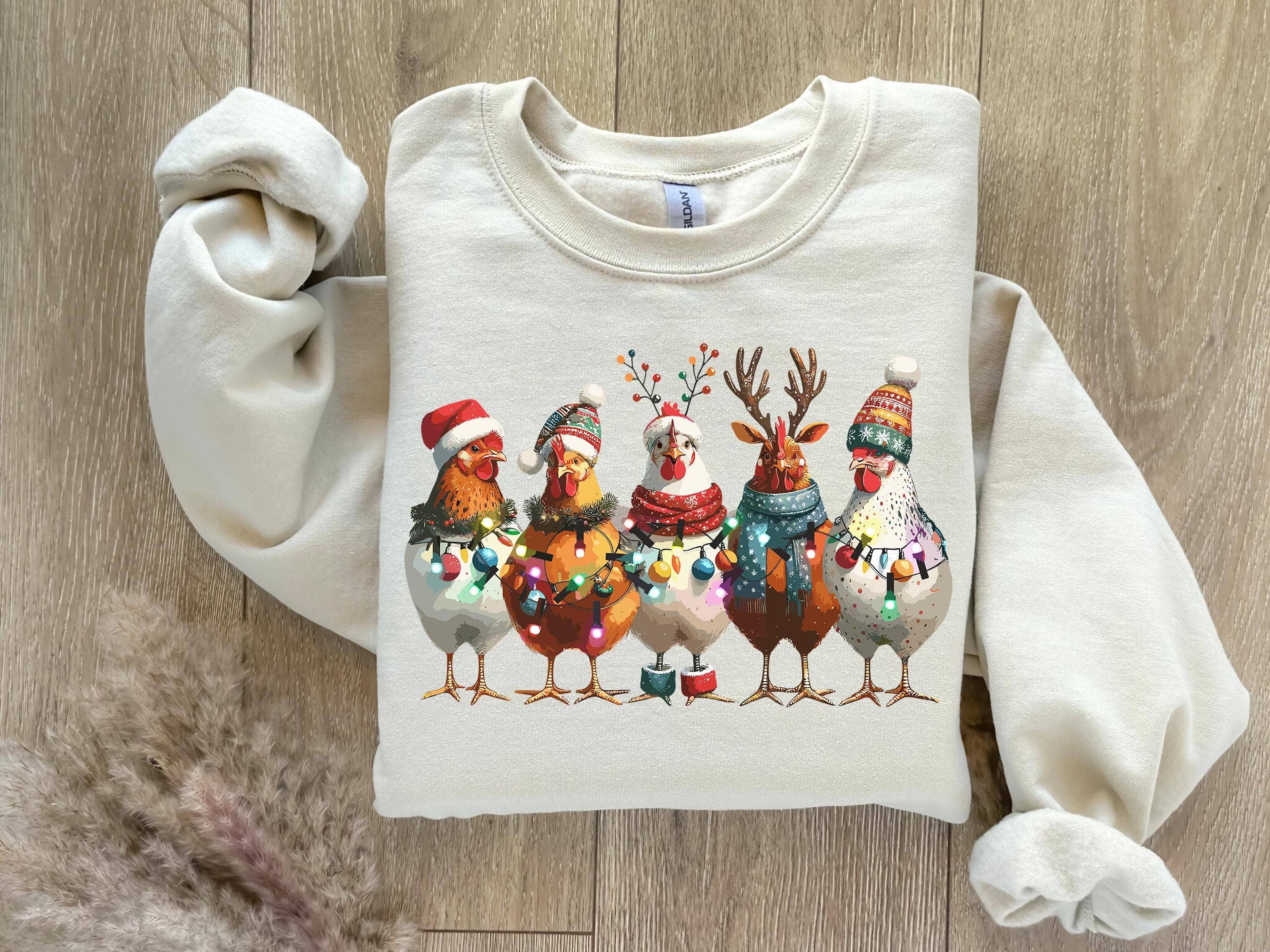 NVC Ecommerce LLC - Wholesale T-Shirt (Graphic) - Women's - Christmas Chickens Shirt, Christmas Farm Sweatshirt 0