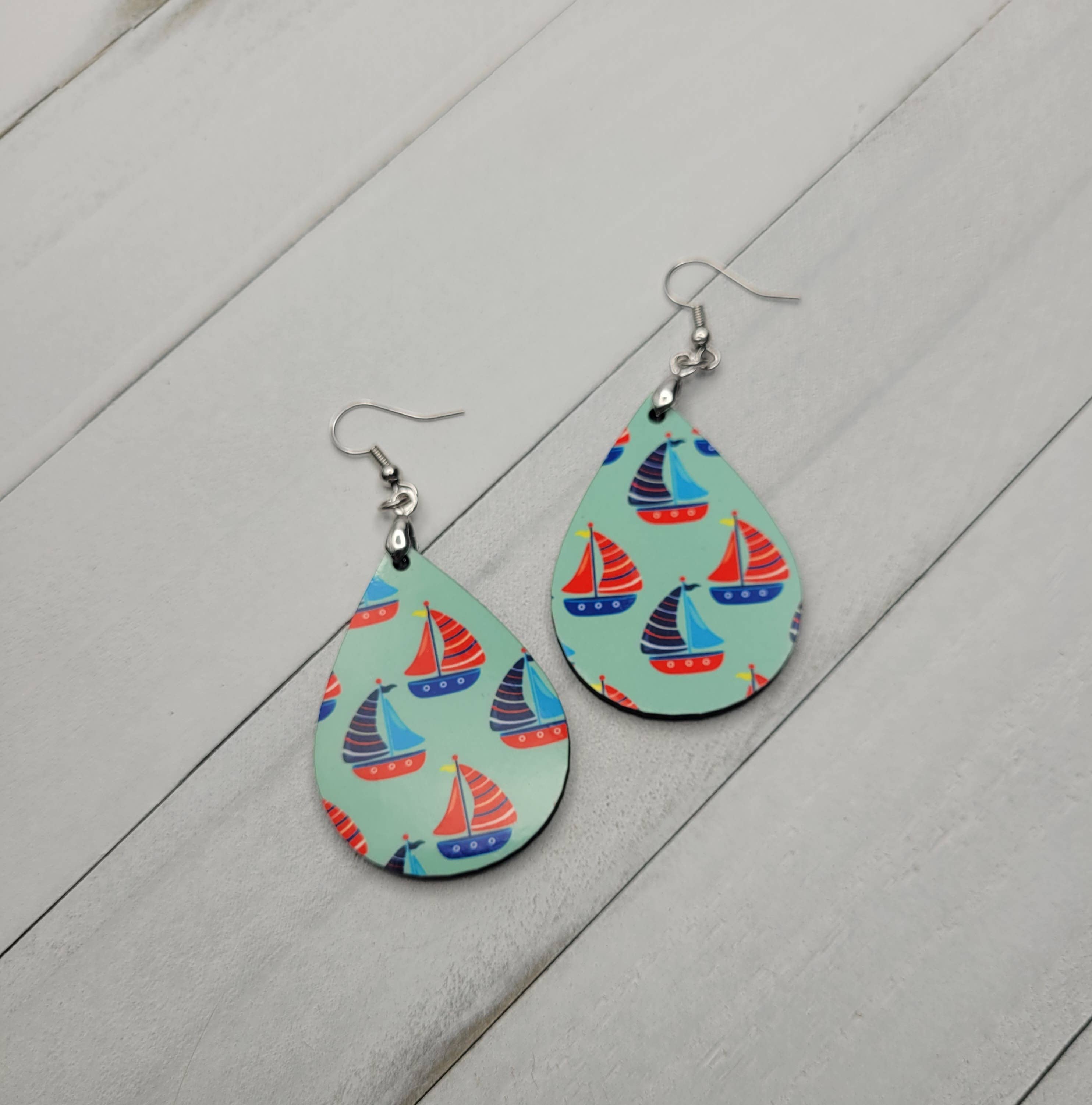 Little Jaeger Studios - Wholesale Dangle Earrings - Nautical Sail Boat Summer Teardrop Handmade Earrings1