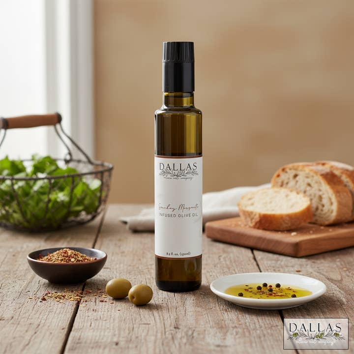 Smoky Mesquite Infused Olive Oil for wholesale by Dallas olive oil company