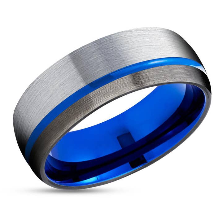 Fede nuziale blu - Anello in tungsteno blu - Anello in tungsteno color canna di fucile - Cinturino in tungsteno blu per la vendita all'ingrosso da parte di Lucky Love Rings