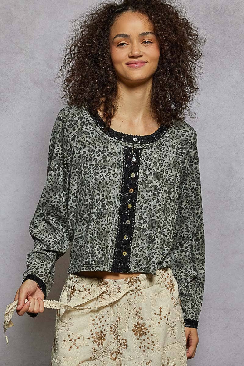 Pol Clothing - Wholesale Knit Top - Women's - Round neck long sleeve animal print rib knit top1