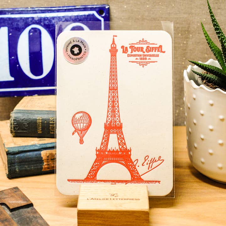 L'Atelier Letterpress – Engroshandel Hverdagshilsen kort – Bogtrykskort Red Eiffeltårnet (Paris)