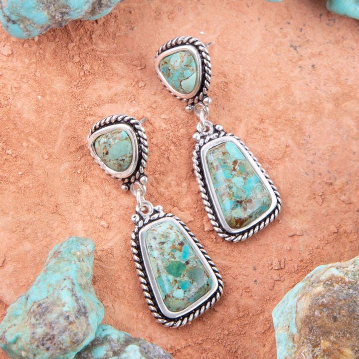 Barse Jewelry - Wholesale Dangle Earrings - Statement Turquoise and Sterling Silver Roped Earrings
