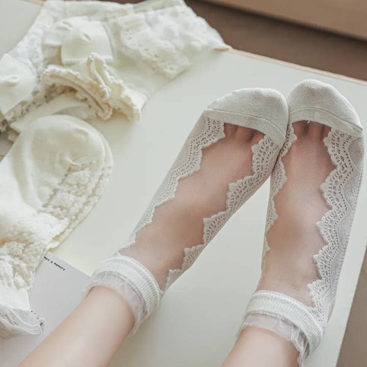 White socks with transparent lace for wholesale by Marc JoJo