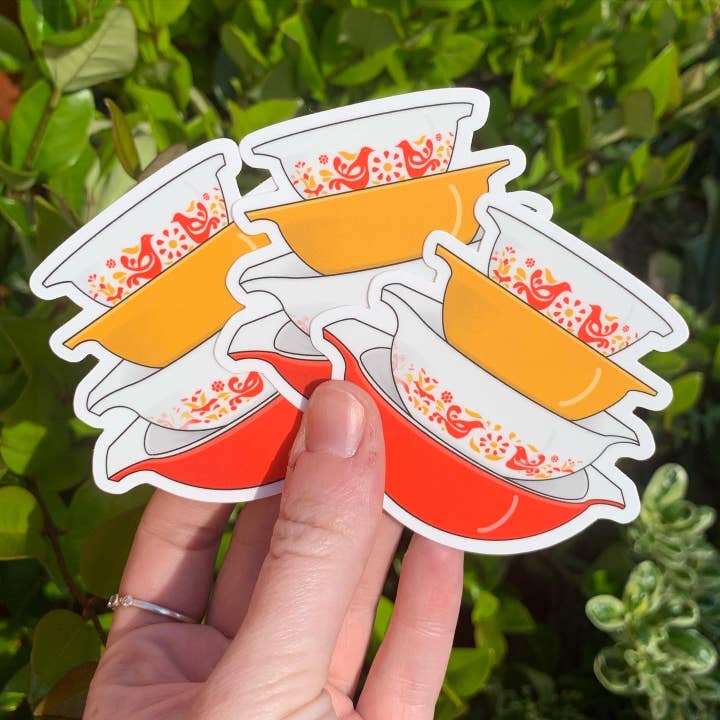 Extremely Retro - Wholesale Sticker - Vintage Red Friendship Pattern Pyrex Bowls Sticker/Magnet1