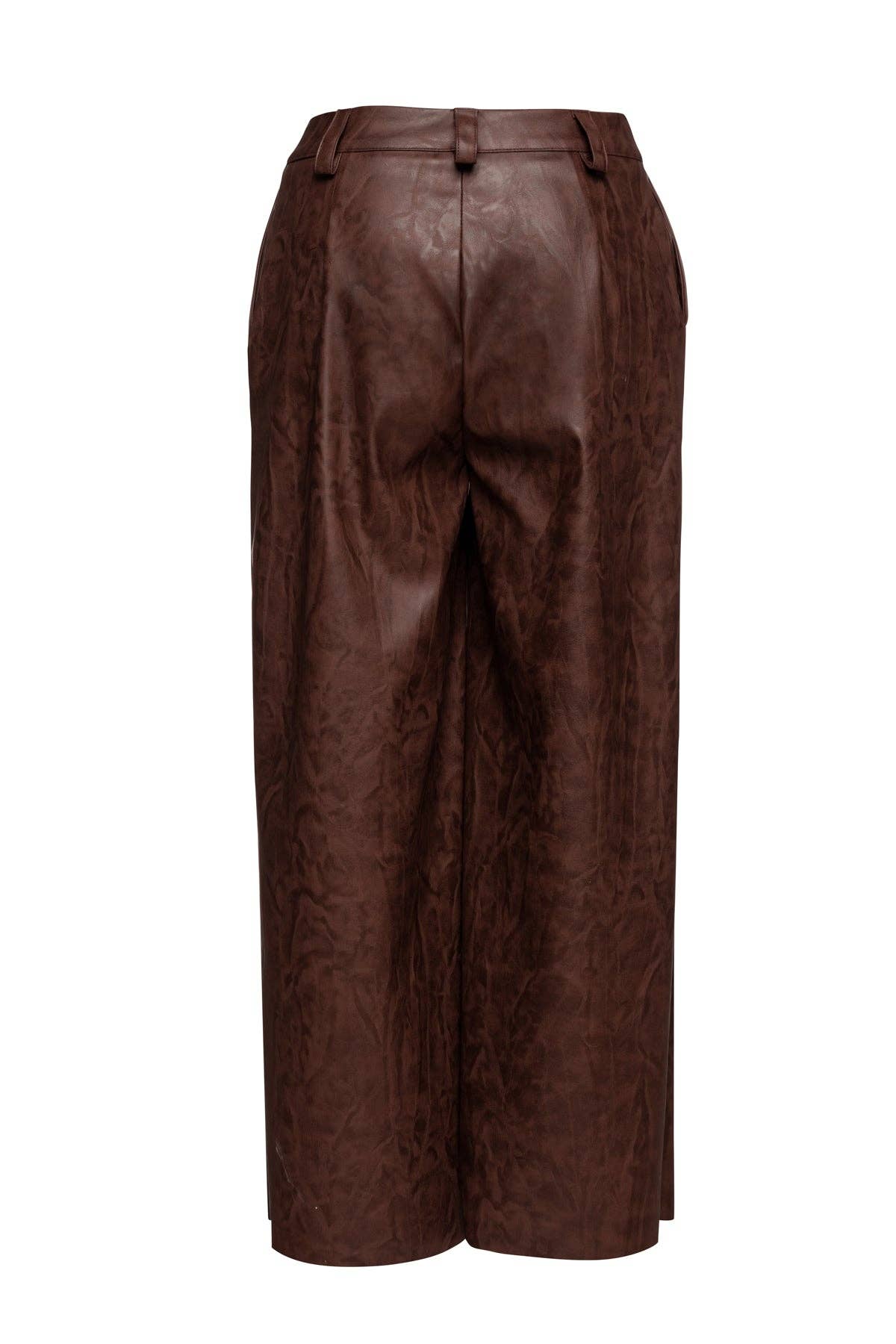 conquista - Wholesale Pants - Women's - Chocolate Brown Faux Leather Culottes1