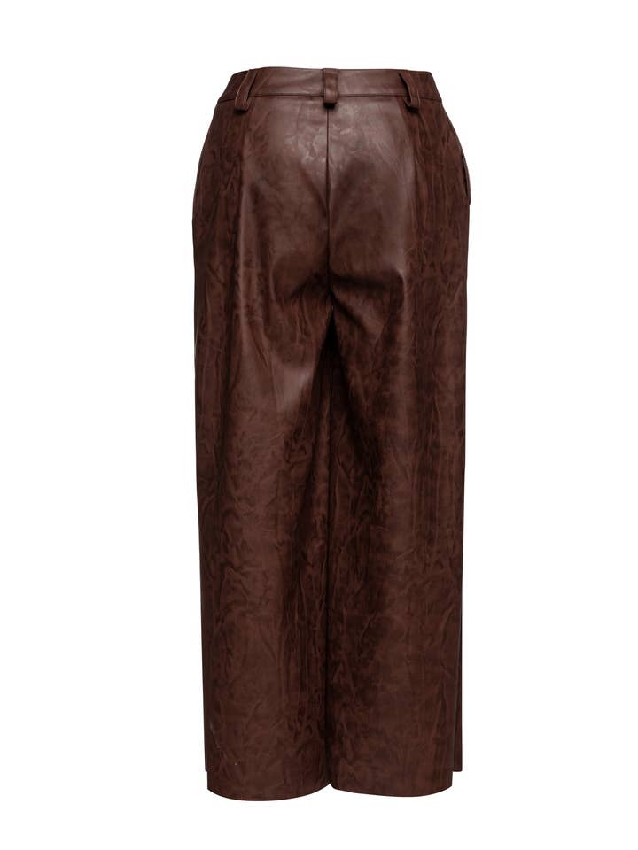 conquista - Wholesale Pants - Women's - Chocolate Brown Faux Leather Culottes1