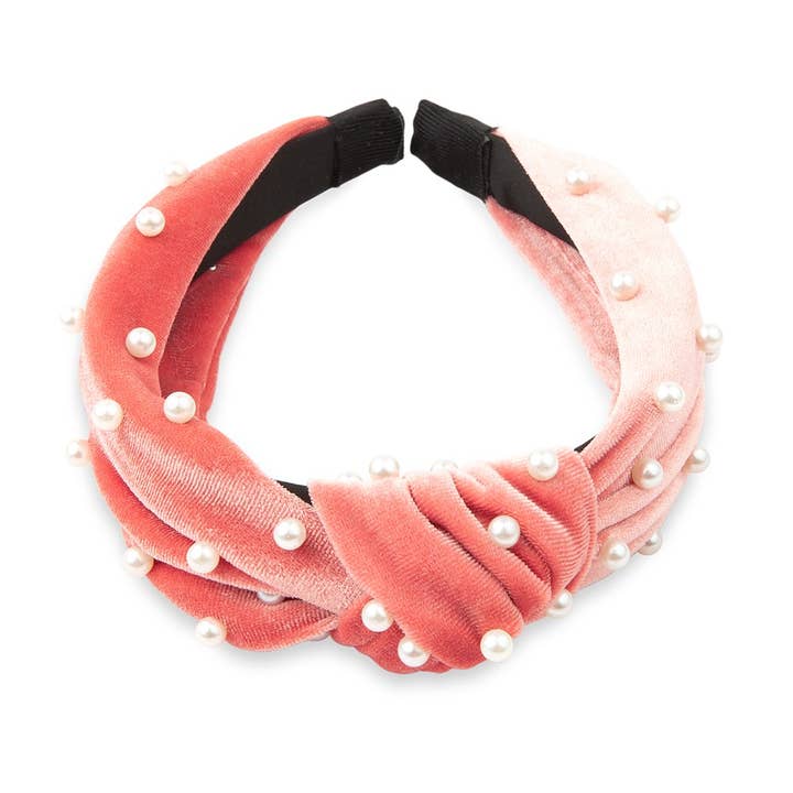 Weddingstar Inc. - Wholesale Fashion Headband - Women's - Wide Velvet & Pearl Knot Headband - Blush Pink