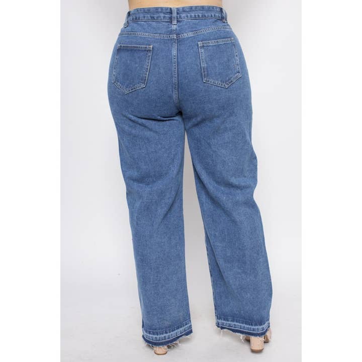 Curve Market - Wholesale Jeans - Women's - PLUS SIZE RHINESTONE STUDDED HIGH WAIST WIDE LEG JEANS