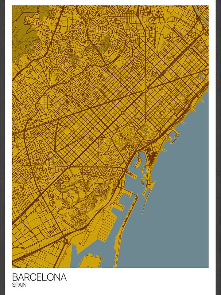 Barcelona City Map Wall Art for wholesale by The Underdog Print Shop