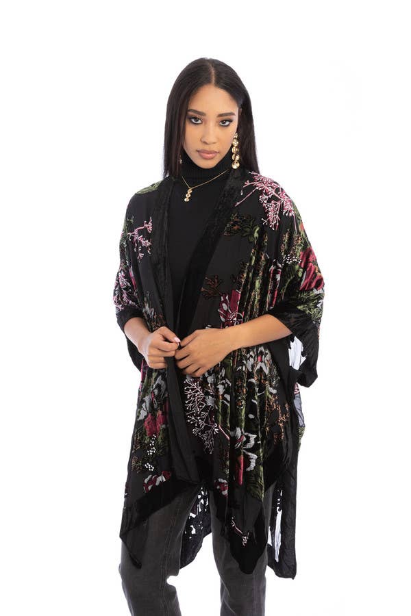 SAACHI – wholesale Kimono – Women's – Black Velvet Burnout Kimono4