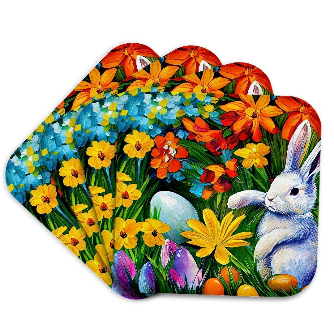 3dRose - Wholesale Coasters - 3dRose, White Easter bunny, eggs, flowers. The magic of the spring garden, Coaster7