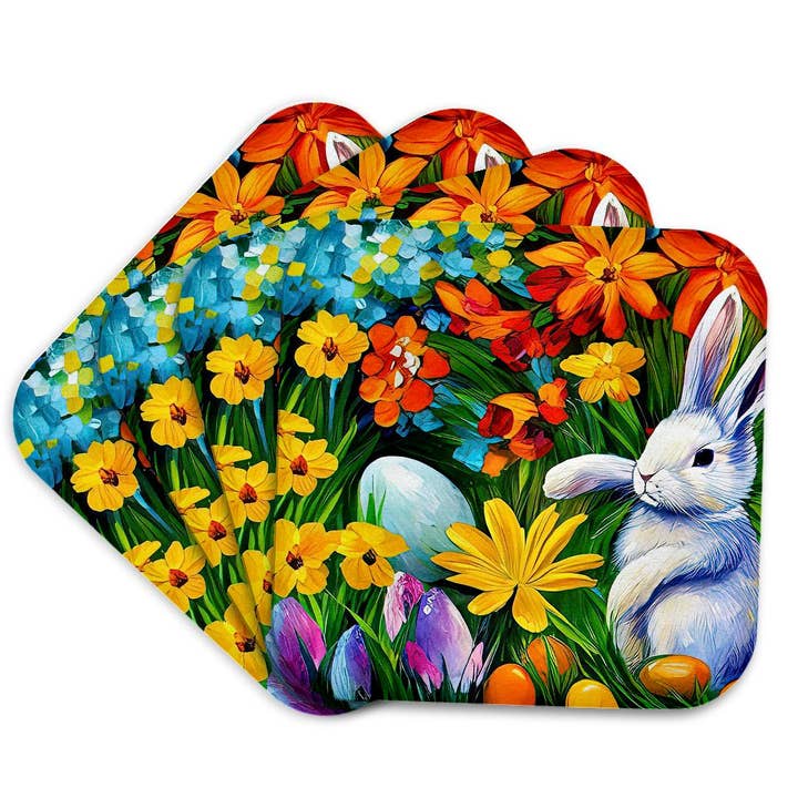 3dRose - Wholesale Coasters - 3dRose, White Easter bunny, eggs, flowers. The magic of the spring garden, Coaster7