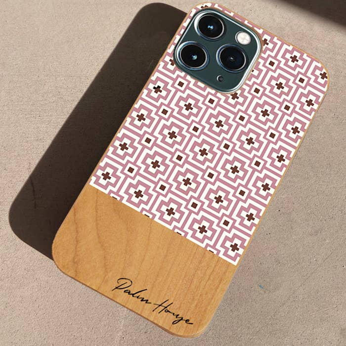 Real Wood iPhone Case, Mosaic Pattern Pink, Made in Japan for wholesale by Palm House