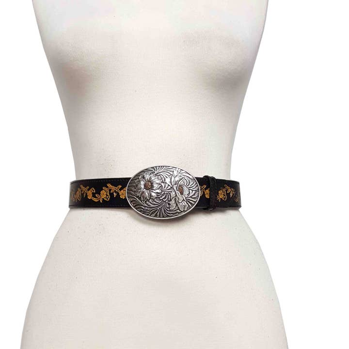 Axesoria West - Wholesale Belt - Women's - Popular Sunflower Buckle with Vintage floral tooled belt
