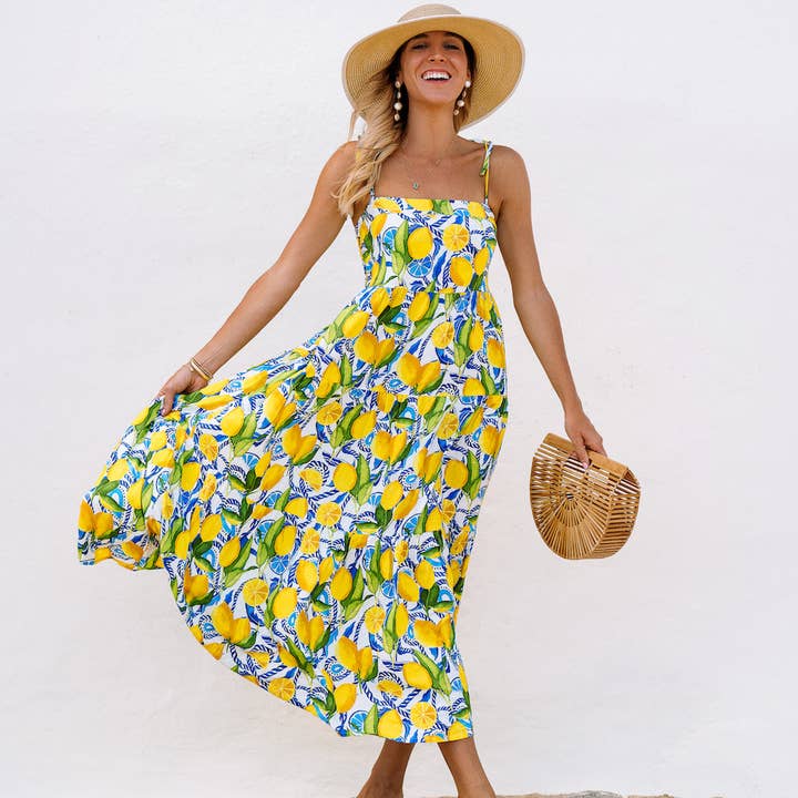 White Womens Lemon Print Resort Dress for wholesale on Faire4