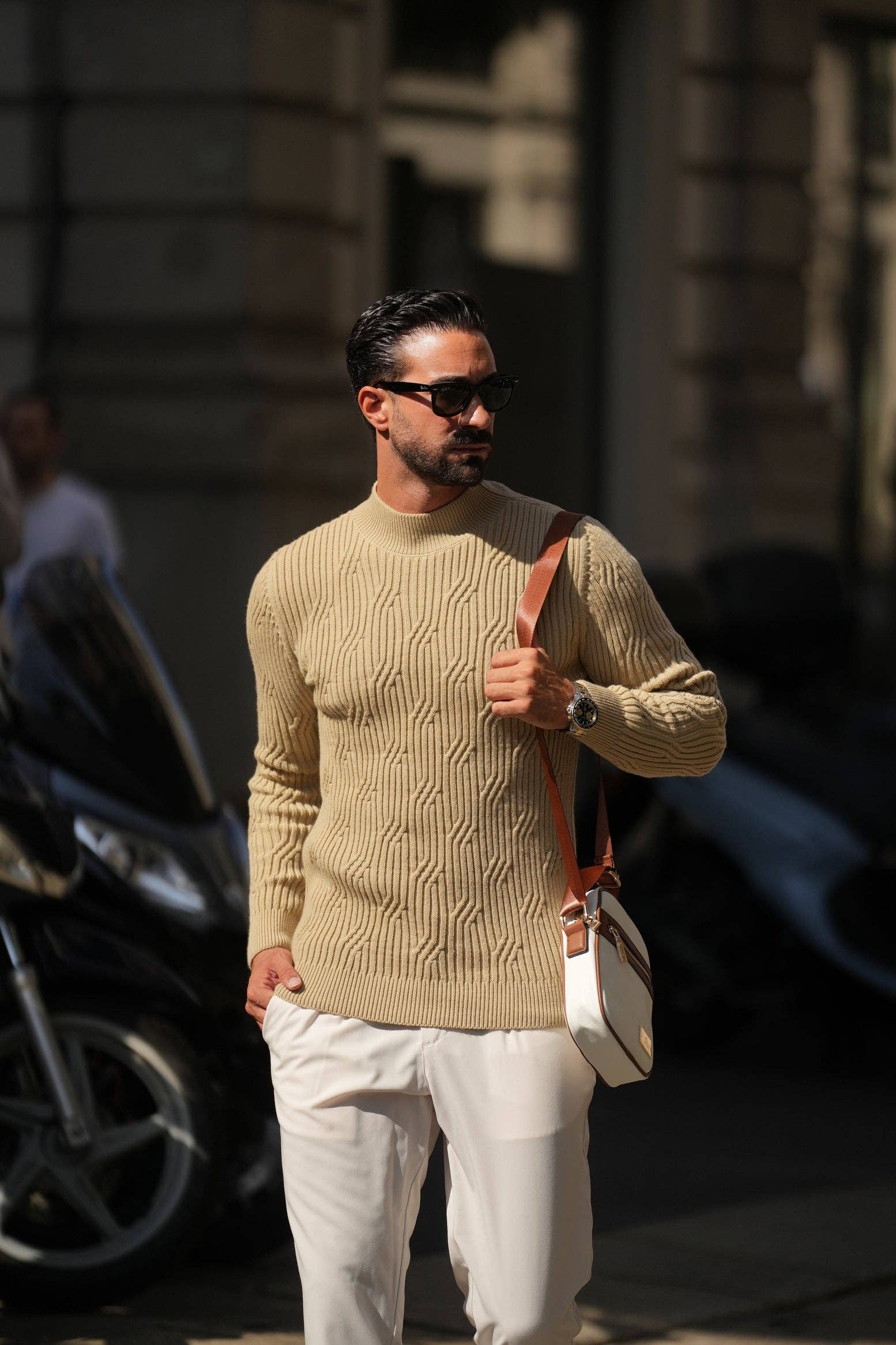 DONATO – Pulôver - Homem por atacado – BEGE STRUCTURE PERKINS COLLAR PULLOVER3