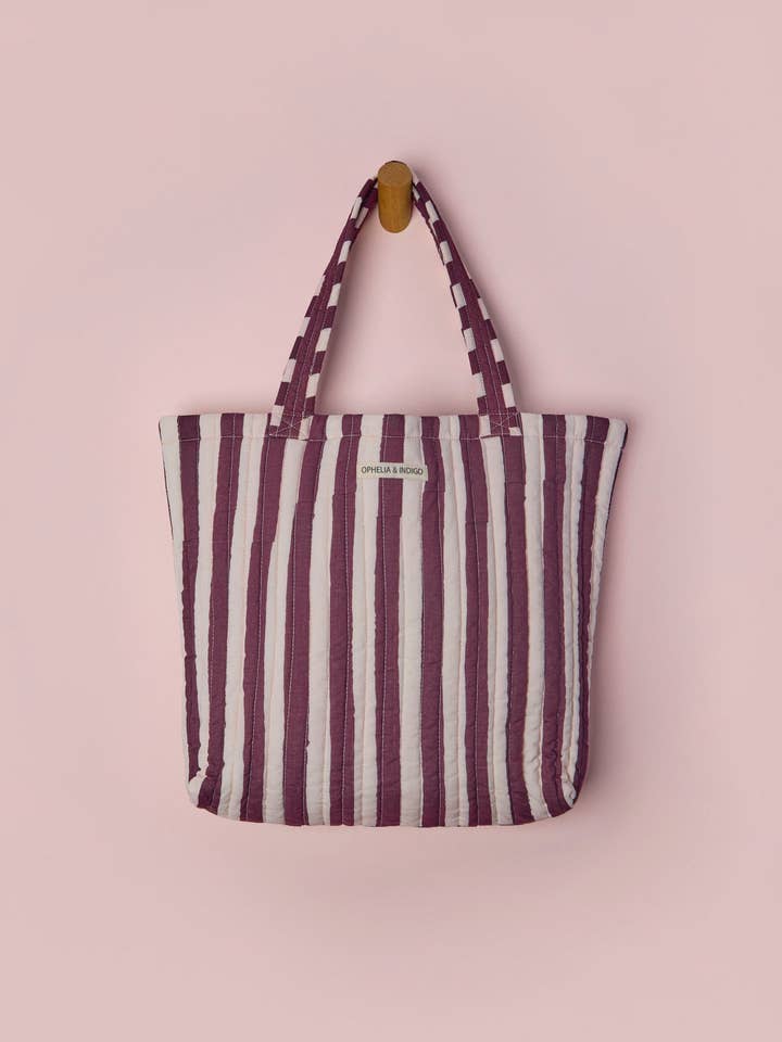 Burgundy Stripe Everyday Tote for wholesale by Ophelia & Indigo