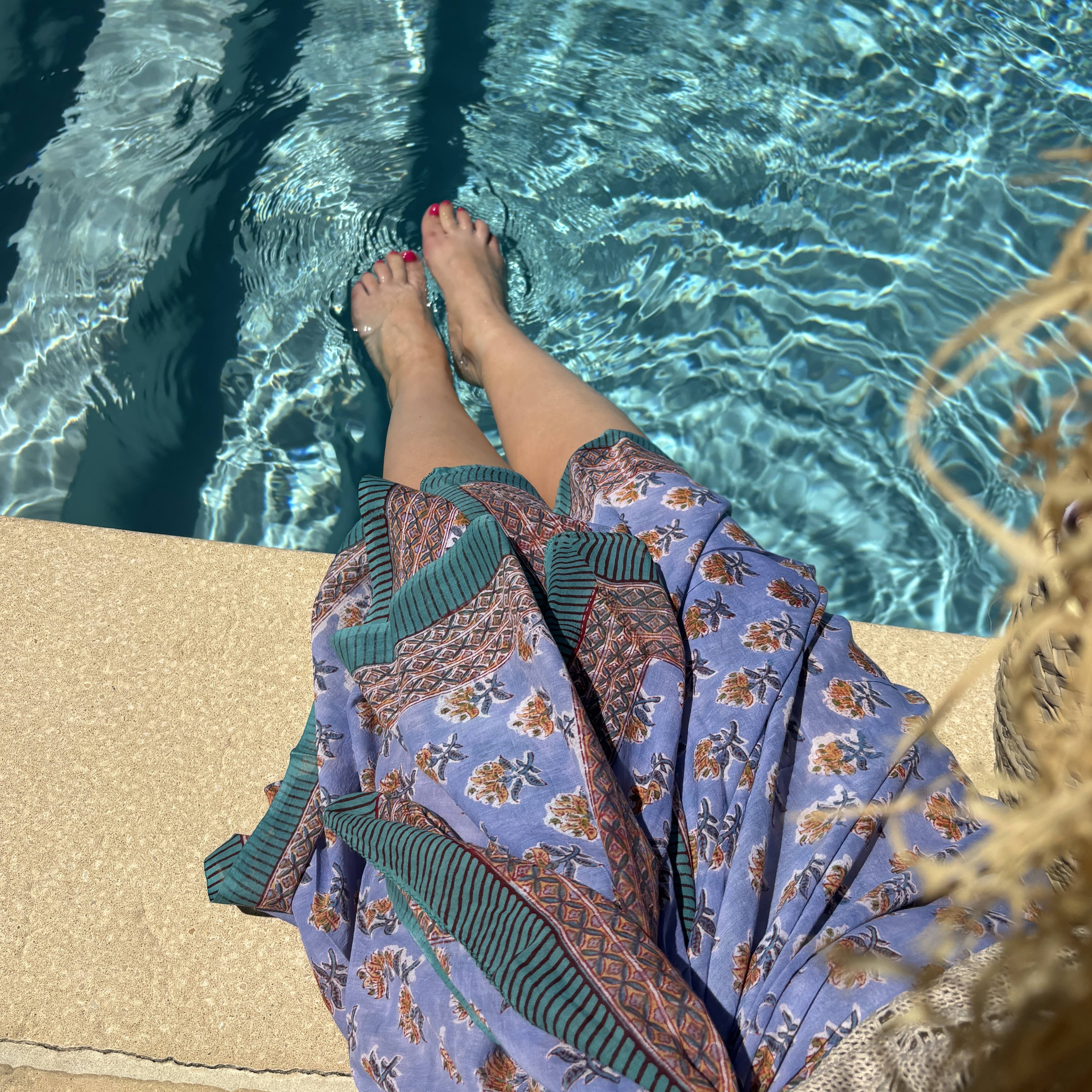 Maison Lilo – wholesale Slöja - Dam – Sarong - Maxisjal, blockprint-tryckt bomullsvoile0