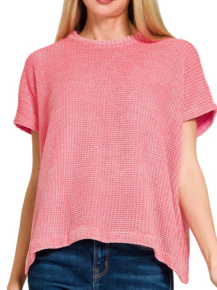 Chenille Waffle Cap Sleeve Sweater for wholesale by Vanilla Monkey