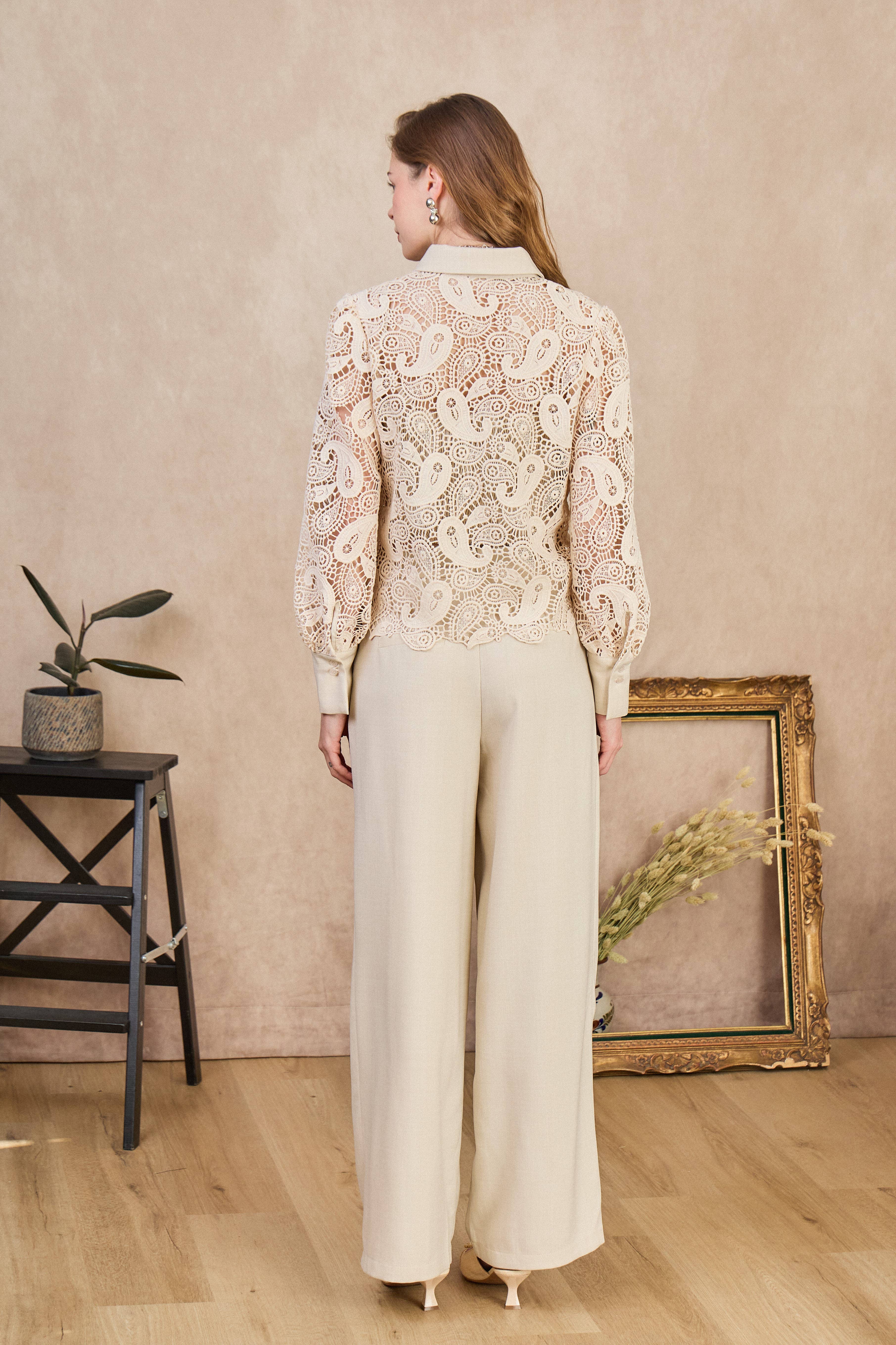 LULUMARY - Venta al por mayor Camisa con botones - Mujer - Blusa de encaje CH36118