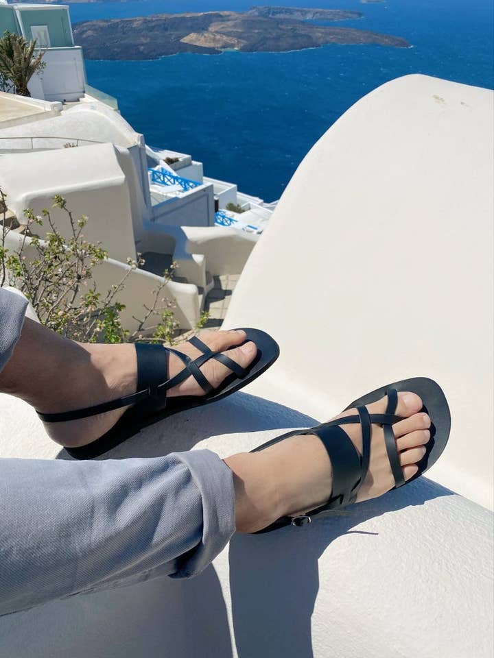 Christina Christi – sandálias - Homem por atacado – Sandálias de couro preto Homens, Sandálias Slingback3