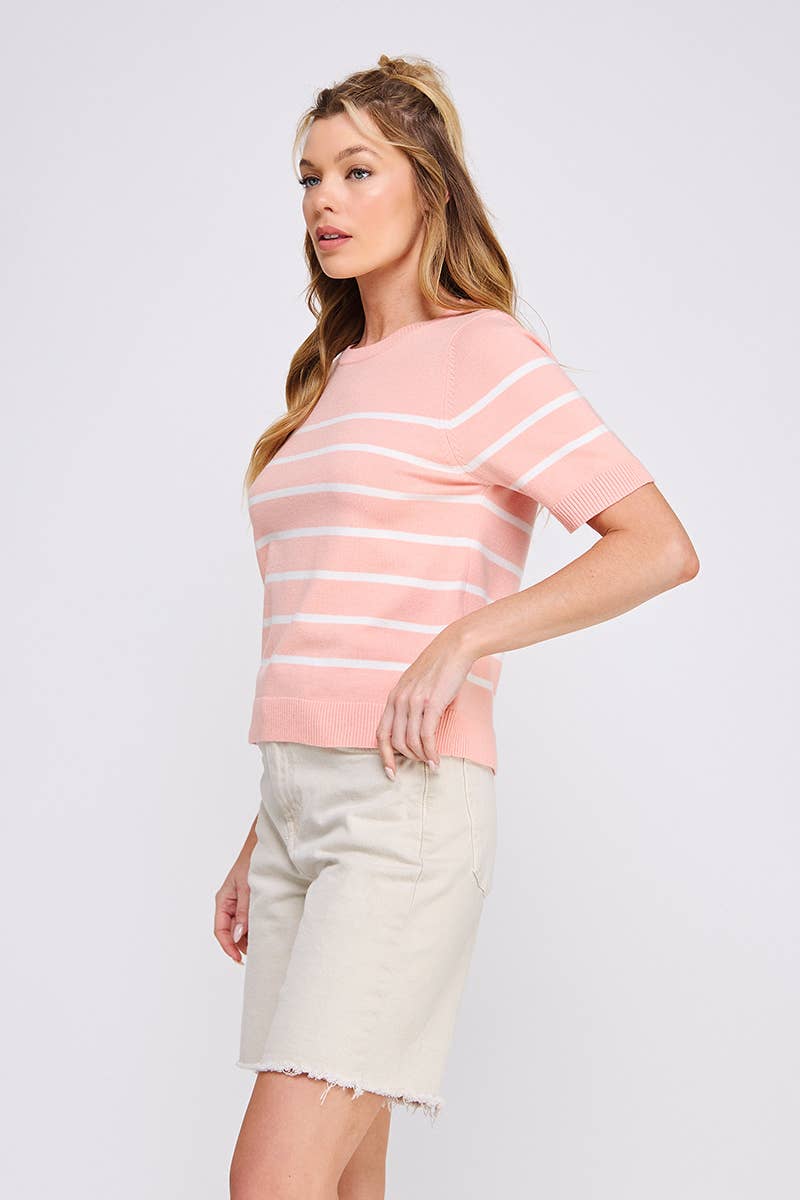 Allie Rose - Wholesale Knit Top - Women's - Soft Fine Gauge Short Slv Preppy Striped Top7