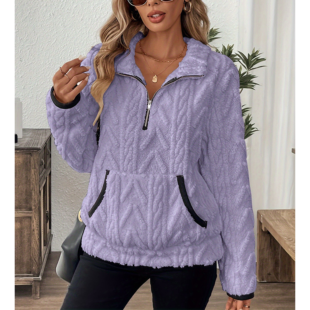 UNISHE - Wholesale Sweatshirt - Women's - Collared Jacquard Half-Zip Fleece Pocket Sweatshirt ZK372020