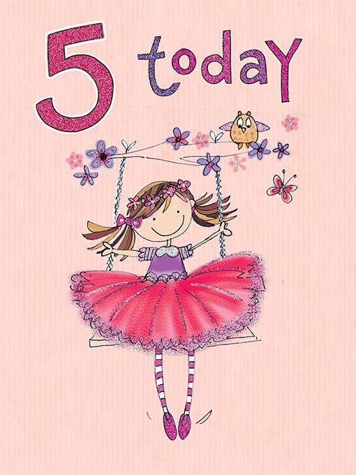 Carte d'anniversaire pour enfant, 5 ans F, Fille sur balançoire pour la vente par Piccadilly Greetings