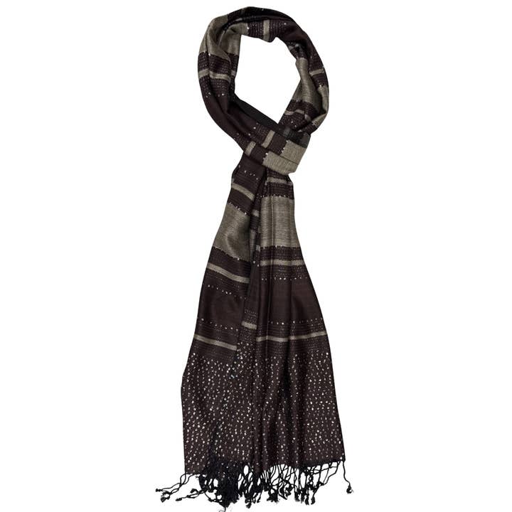 Treasure Jewelry - Wholesale Scarf - Women's - Hand-Loomed Viscose-Blend Tassel Scarf – Plaid & Striped17