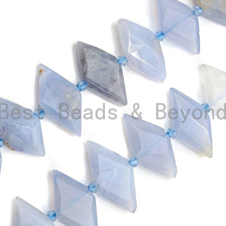 BestBeads&Beyond - Wholesale Kralen - Hoge kwaliteit natuurlijke blauwe chalcedoon paardenoogvorm kralen, natuurlijke chalcedoon kralen, 16x30mm, sku #U6691