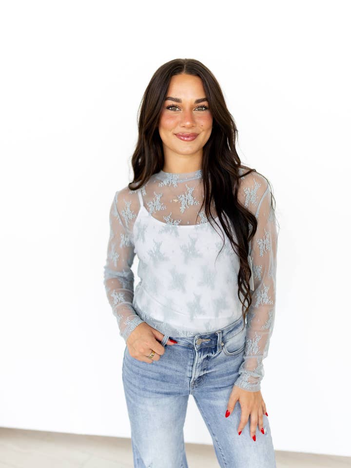 TH1221 S190 LACE TOPS Dusty Blue (1 Piece) for wholesale by Turquoise Haven