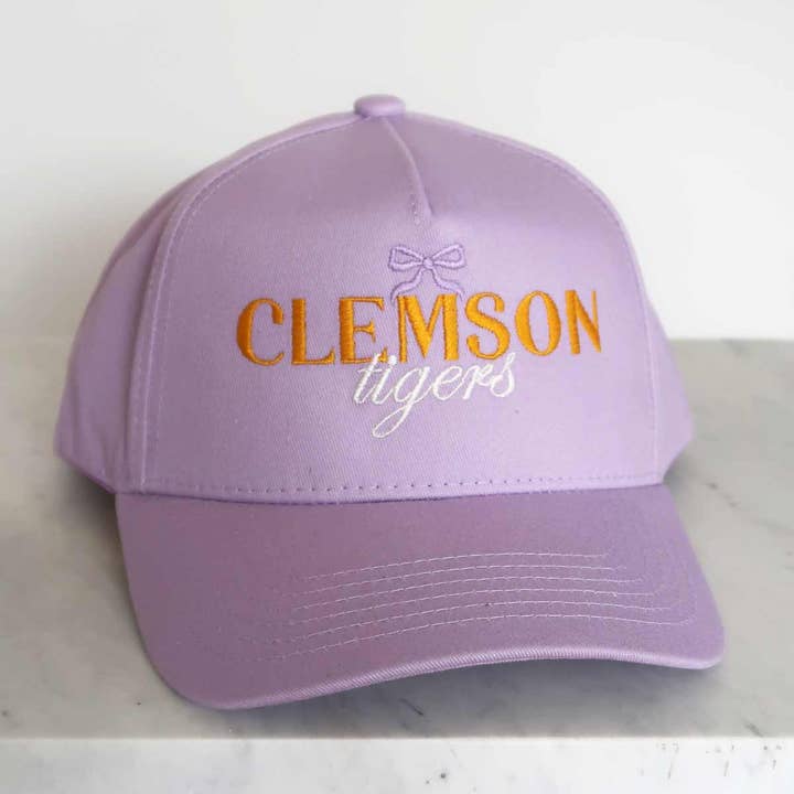 Sundrop - Wholesale Baseball Cap - Women's - Clemson Tigers Bow Baseball Cap - Lavendar 5 Panel Hat