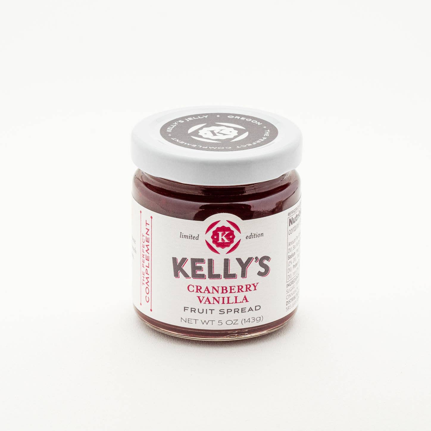 Kelly's Jelly - Wholesale Jam/jelly - 4.7oz Kelly's Cranberry Vanilla Fruit Spread (12 units/cs)