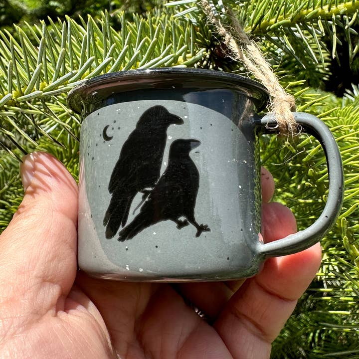 Celestial Raven Tazas mini esmaltadas para espresso estilo fogata de 3 oz «Ornamentos» para venta al por mayor de Salty Raven Glassware