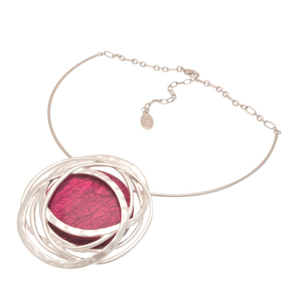 Miss Milly Limited – wholesale Pendant/charm necklace – Dark Red and Silver Statement Necklace0