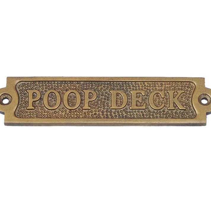 Hampton Nautical - Wholesale Sign - Antique Brass Poop Deck Sign 6"